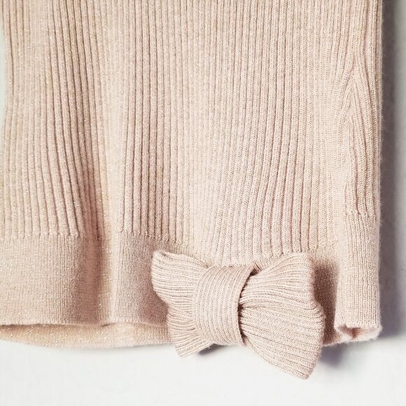 RED Valentino Champagne Rose Gold Lurex Rib Knit Bow Ruffle Fitted Sweater Wool - Picture 13 of 16